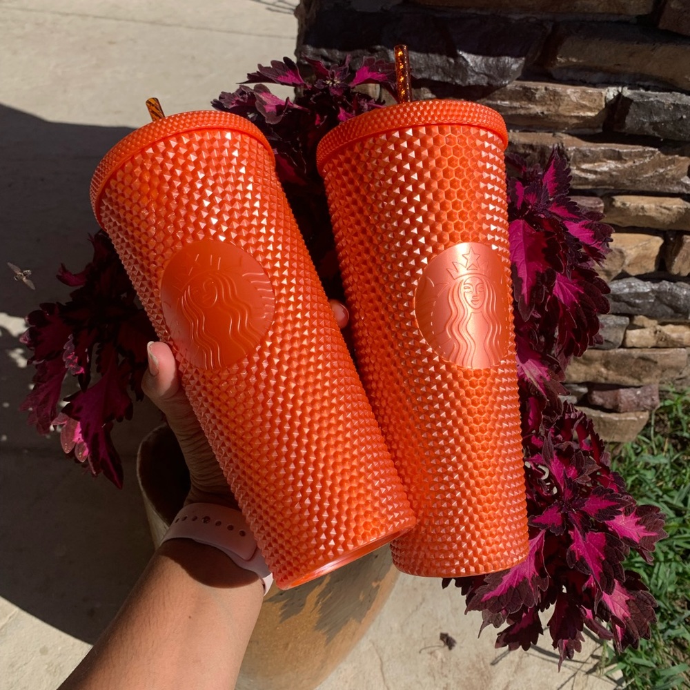 SOLD Pearlized Bling Studded Tumbler Orange Fall 2022 Venti